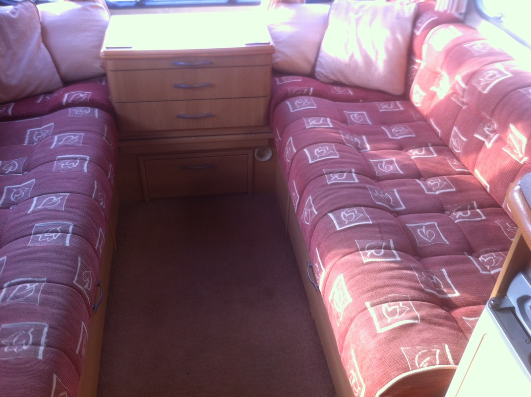 Rose colour with white check pattern caravan camper motorhome upholstery